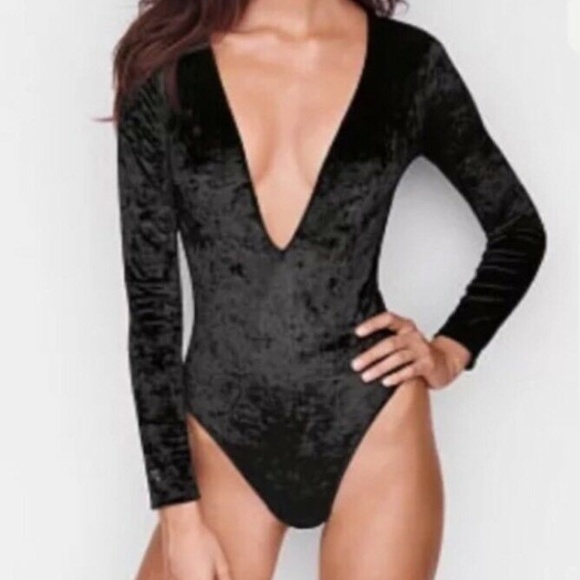 Victoria's Secret Other - Victoria's Secret NWT Black Velvet Plunge Bodysuit
